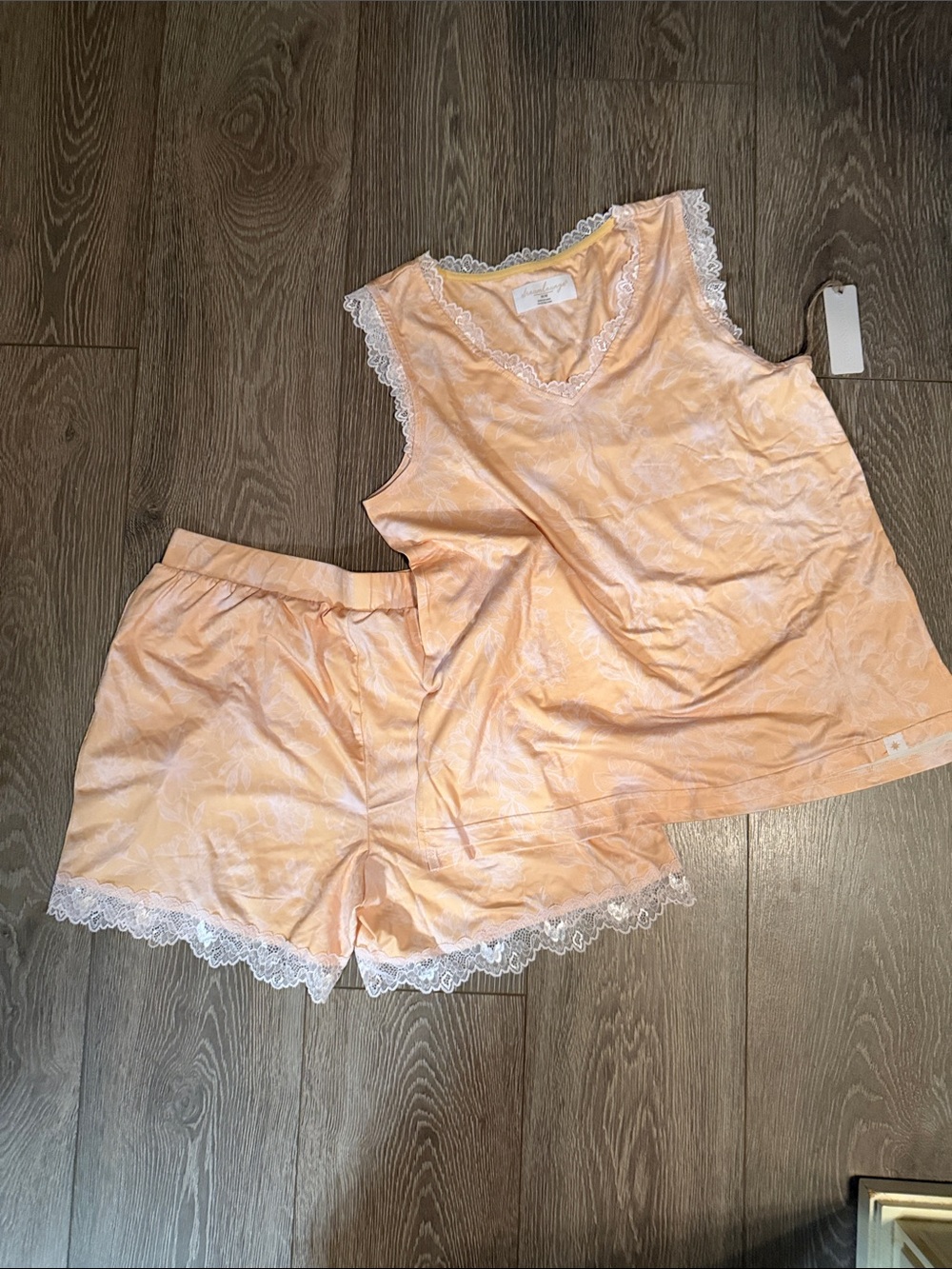 Sleeveless Lace-Trim Peach Pajama Set - Women